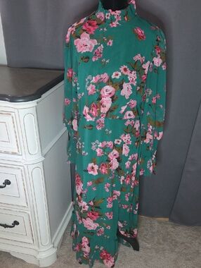 julia jordan Teal Floral Long Sleeve Maxi Dress